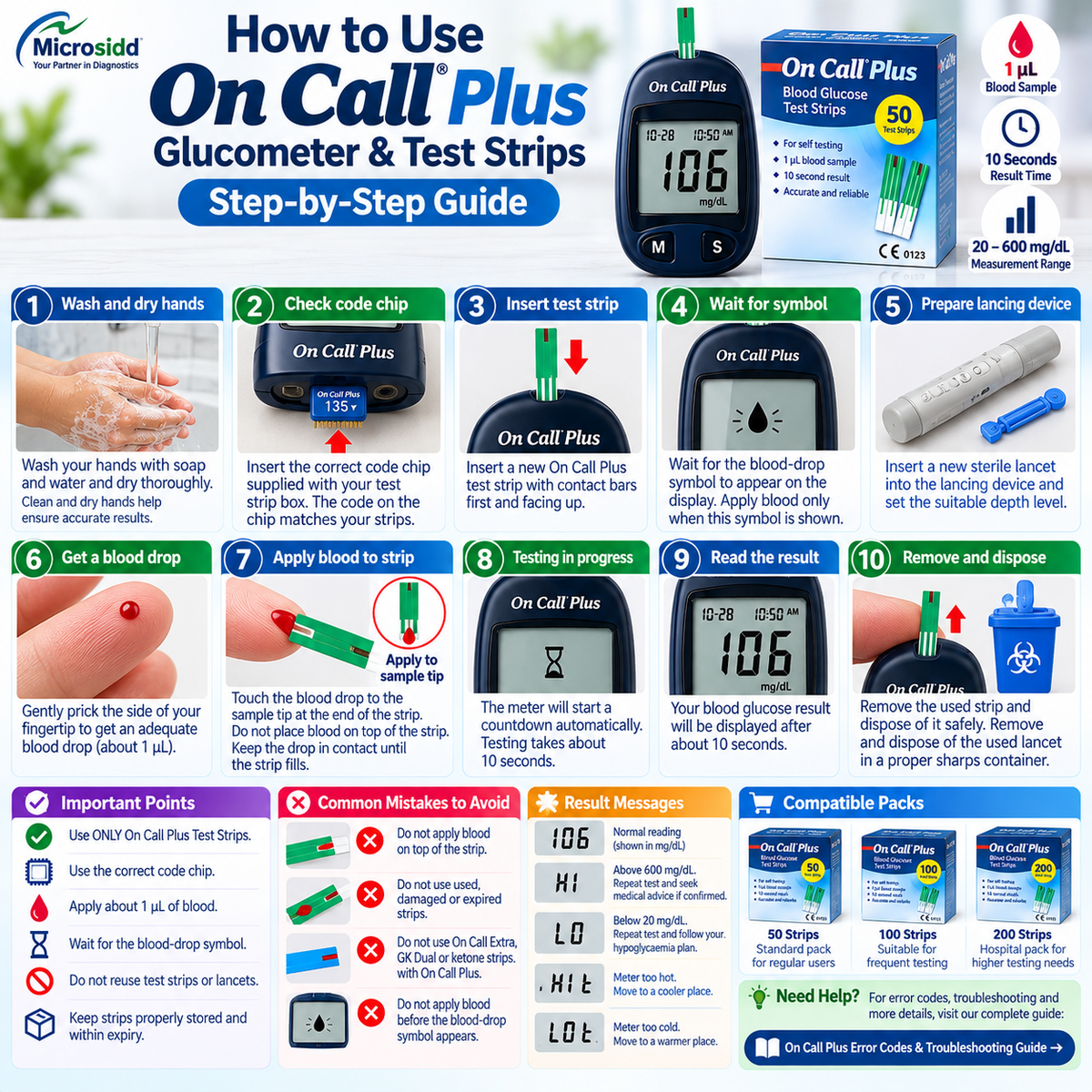 How to use On Call Plus glucometer and test strips step by step