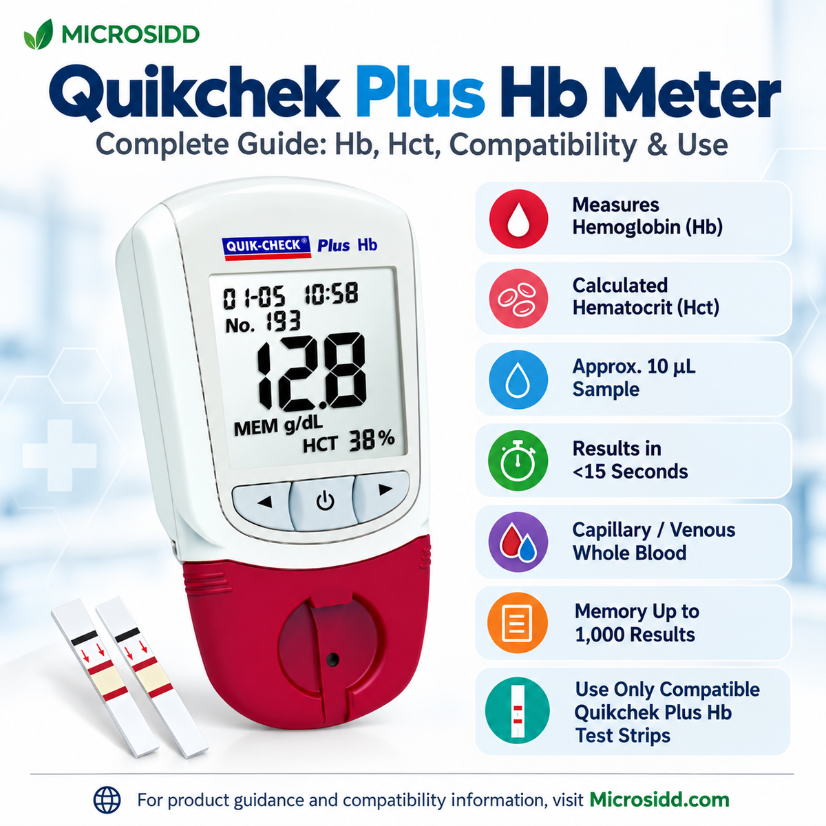 Quikchek Plus Hb Meter and hemoglobin test strips complete guide for Hb and hematocrit testing