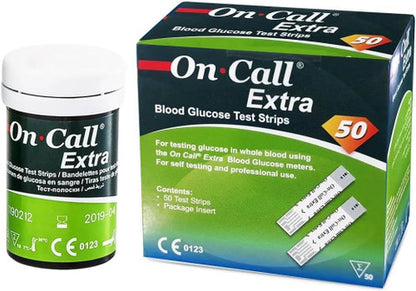 On Call Extra Blood Glucose Test Strips 50's Pack Genuine ACON Test Strips for On Call Extra Glucometer