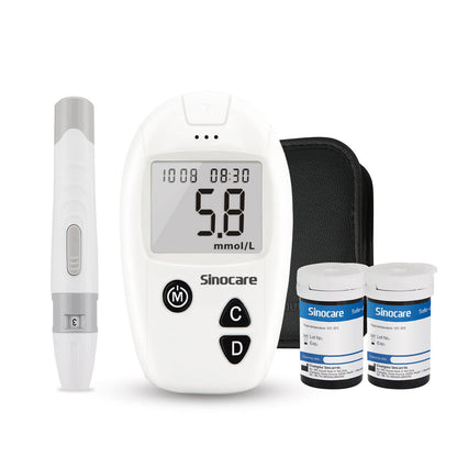 Sinocare Safe-Accu Glucometer | Code-Free Blood Glucose Monitor with 200 Memory, 10s Results & 0.6µL Sample