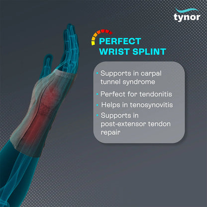 Tynor Wrist Splint with Elastic – Left Hand Support | Adjustable Wrist Brace for Sprain, Carpal Tunnel Syndrome, Tendonitis & Post-Injury Recovery (S, M, L)