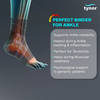 Tynor Ankle Binder D01 | Compression Ankle Support Brace for Sprain, Ligament Injury & Pain Relief | Sizes S, M, L, XL