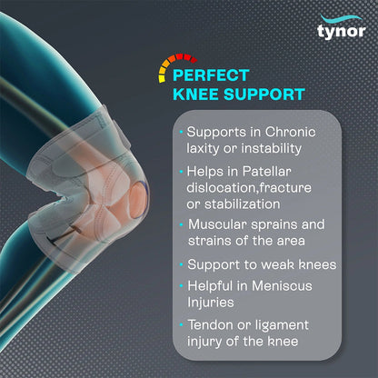 Tynor Hinged Neoprene Knee Support Grey J01 | Adjustable Knee Brace with Side Hinges | Sizes S, M, L, XL, XXL