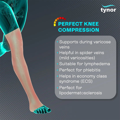 TYNOR Compression Stockings Thigh High Support I70 (Class 2) | Medical Graduated Compression Stockings for Varicose Veins, Leg Swelling, DVT Prevention & Venous Insufficiency (Pair)
