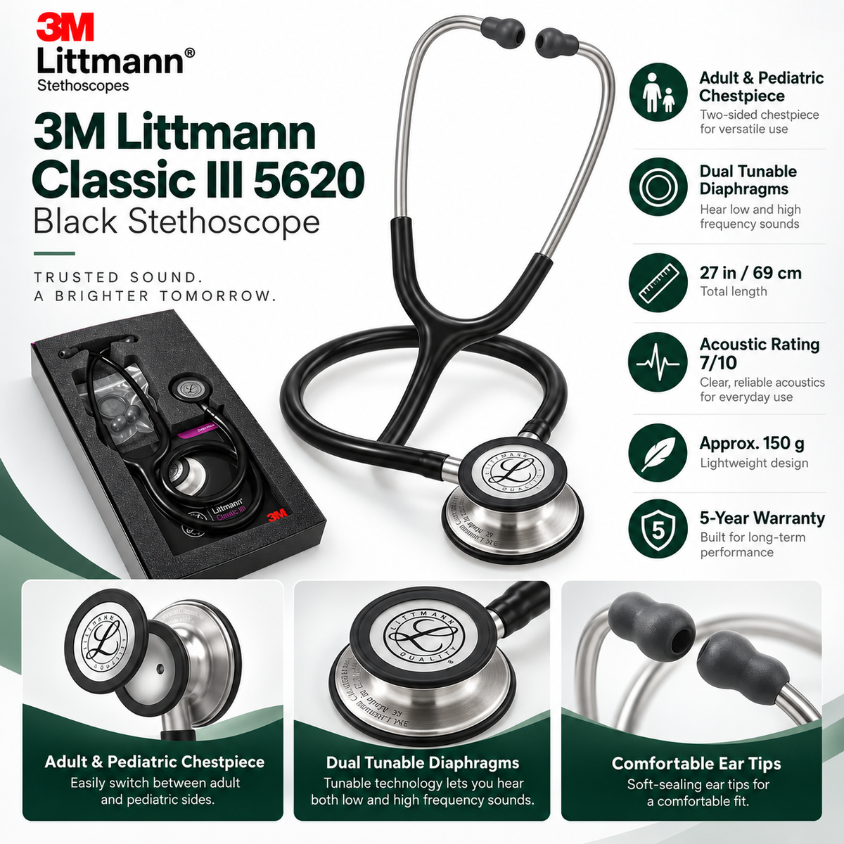 3M Littmann Classic III 5620 Stethoscope – Black