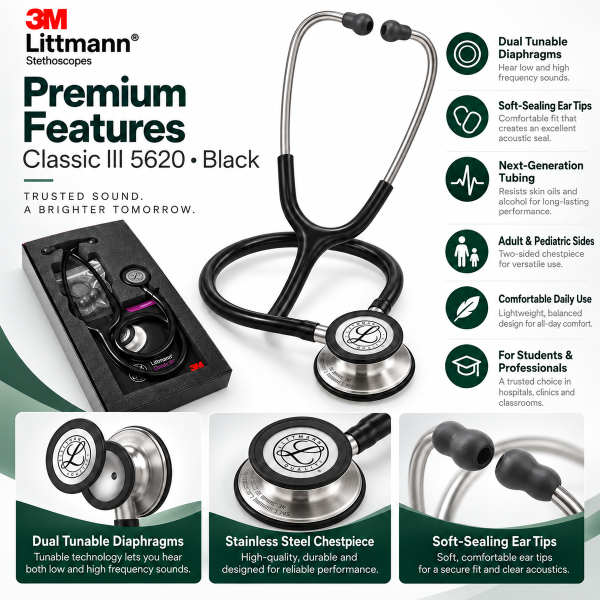 3M Littmann Classic III 5620 Stethoscope – Black