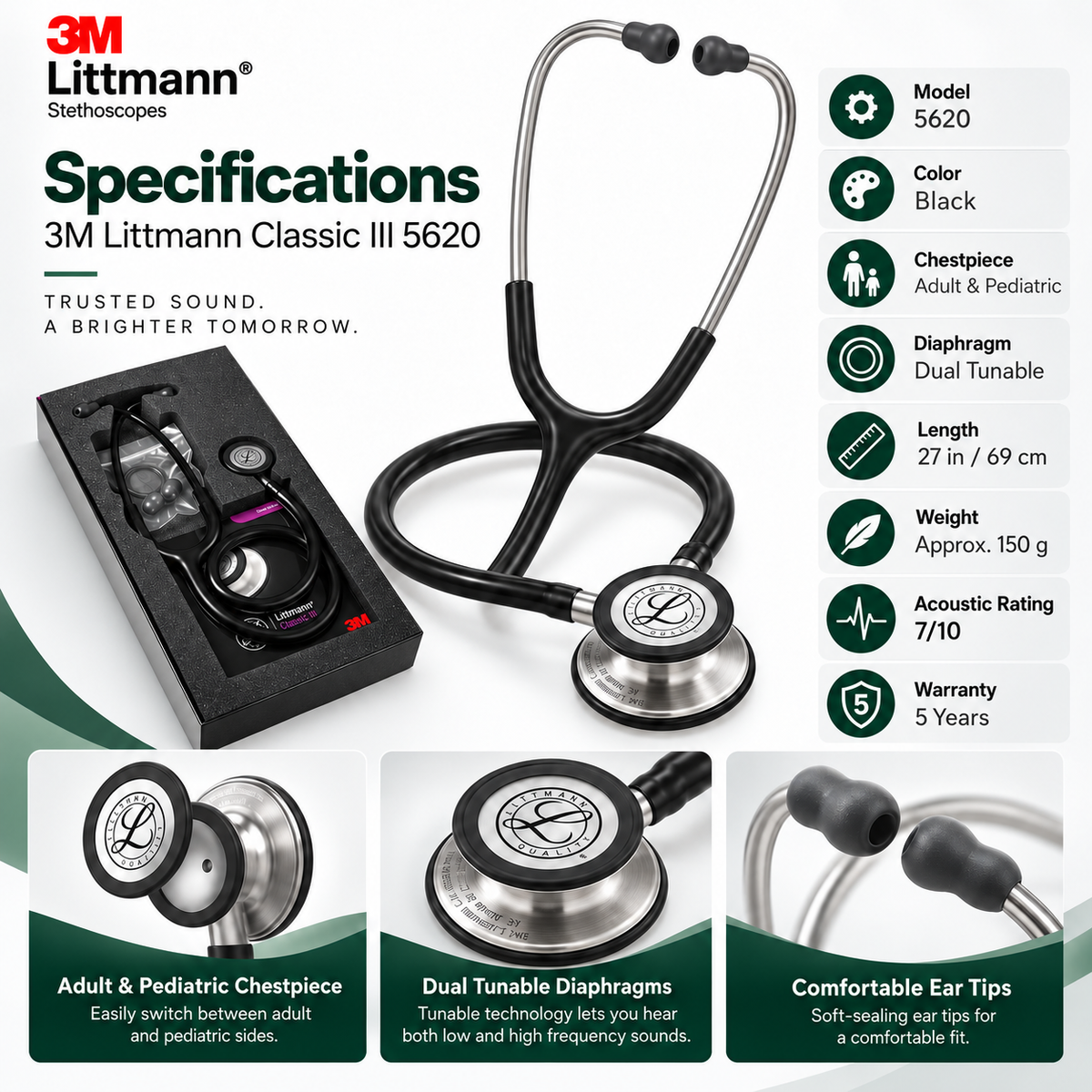 3M Littmann Classic III 5620 Stethoscope – Black