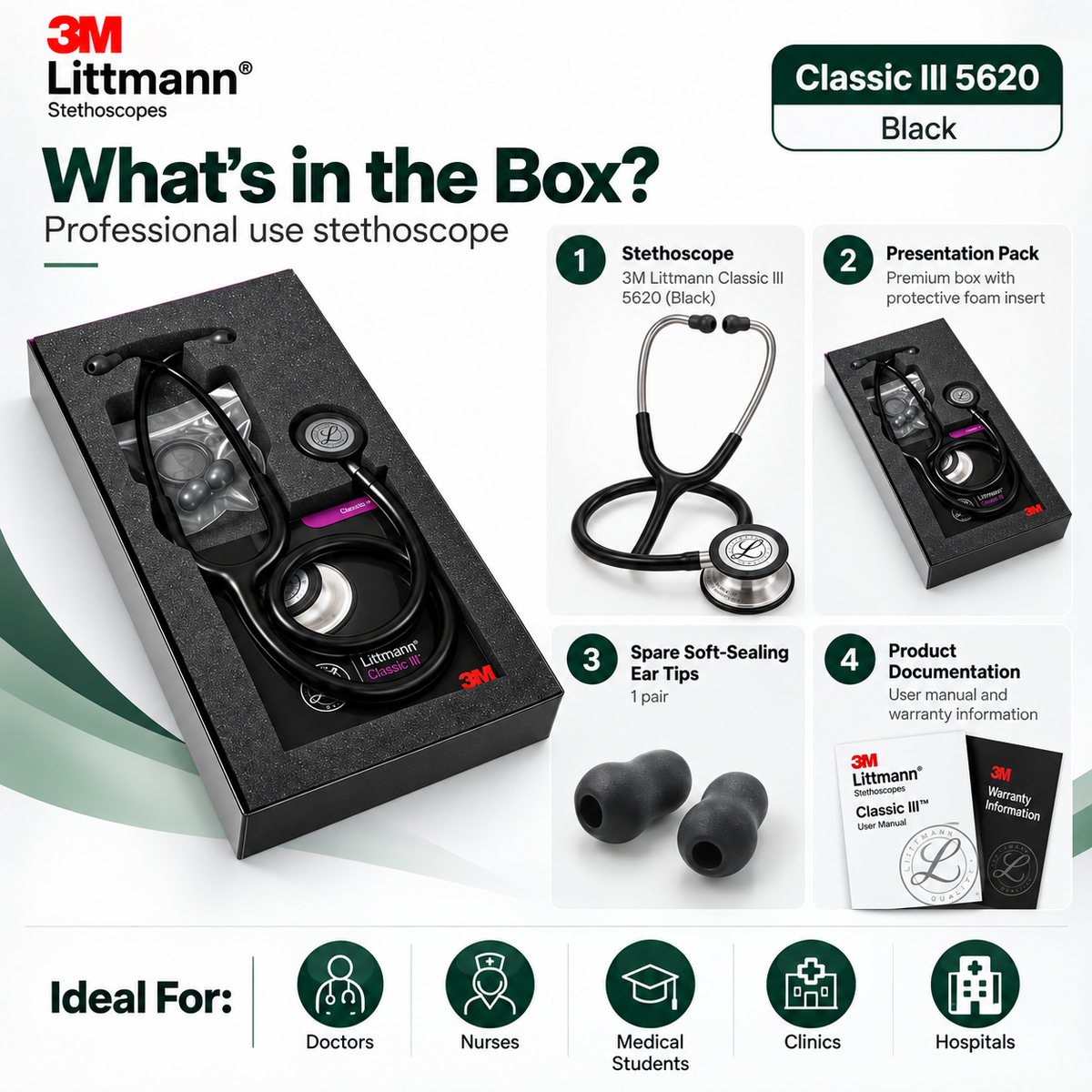3M Littmann Classic III 5620 Stethoscope – Black