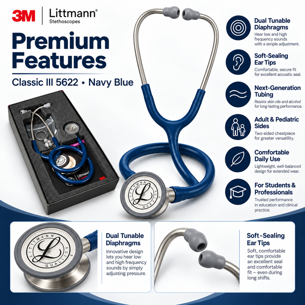 3M Littmann Classic III 5622 Stethoscope – Navy Blue