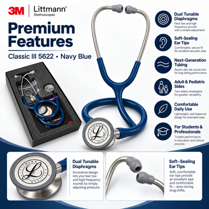 3M Littmann Classic III 5622 Stethoscope – Navy Blue