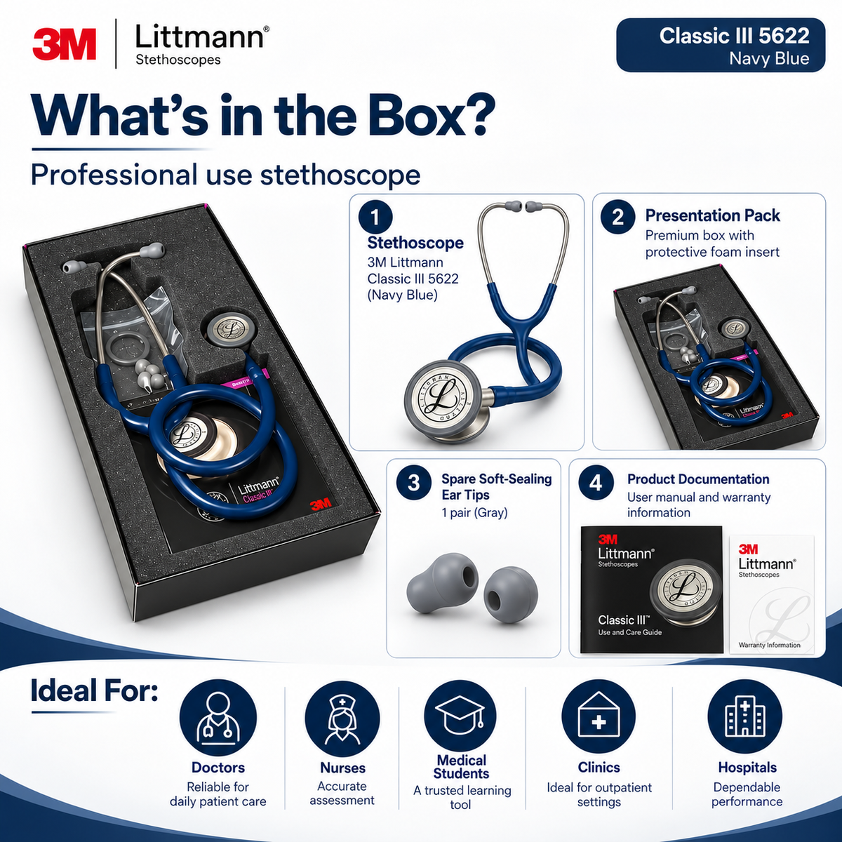 3M Littmann Classic III 5622 Stethoscope – Navy Blue