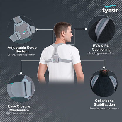 Tynor Clavicle Brace with Velcro | C-05 Collarbone & Shoulder Support | Adjustable Clavicle Brace | S, M, L, XL, XXL