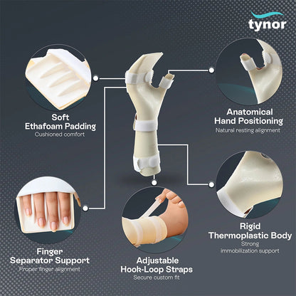 Tynor Hand Resting Splint | Left & Right Hand Wrist and Finger Support for Stroke Rehabilitation, Contracture Management & Neurological Recovery (Child, S, M, L)