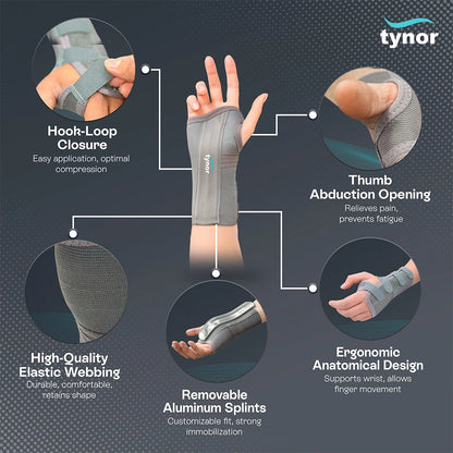 Tynor Wrist Splint with Elastic – Left Hand Support | Adjustable Wrist Brace for Sprain, Carpal Tunnel Syndrome, Tendonitis & Post-Injury Recovery (S, M, L)