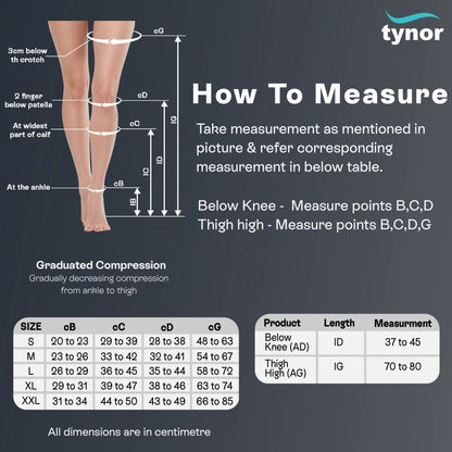 TYNOR Compression Stockings Thigh High Support I70 (Class 2) | Medical Graduated Compression Stockings for Varicose Veins, Leg Swelling, DVT Prevention & Venous Insufficiency (Pair)