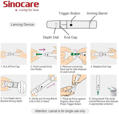 Sinocare Safe Accu Glucometer Kit | Code-Free Blood Glucose Monitor with 200 Memory, 10-Second Results & Large Display