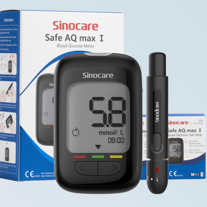 Sinocare Safe AQ Max 1 Glucometer Kit | Code-Free Blood Glucose Monitor with 5-Second Results, Large Display & High Accuracy
