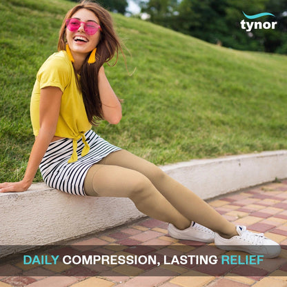 TYNOR Compression Stockings Thigh High Support I70 (Class 2) | Medical Graduated Compression Stockings for Varicose Veins, Leg Swelling, DVT Prevention & Venous Insufficiency (Pair)
