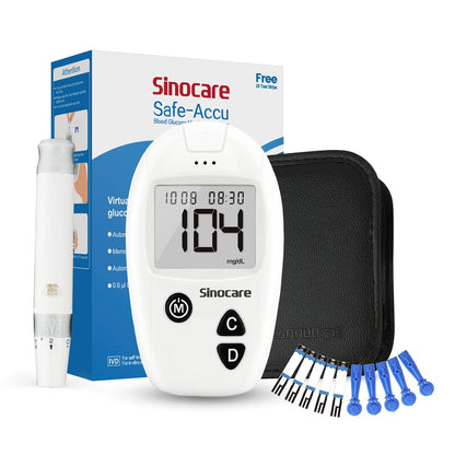 Sinocare Safe Accu Glucometer Kit | Code-Free Blood Glucose Monitor with 200 Memory, 10-Second Results & Large Display