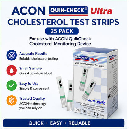 ACON QuikCheck Cholesterol Test Strips 25 Pack