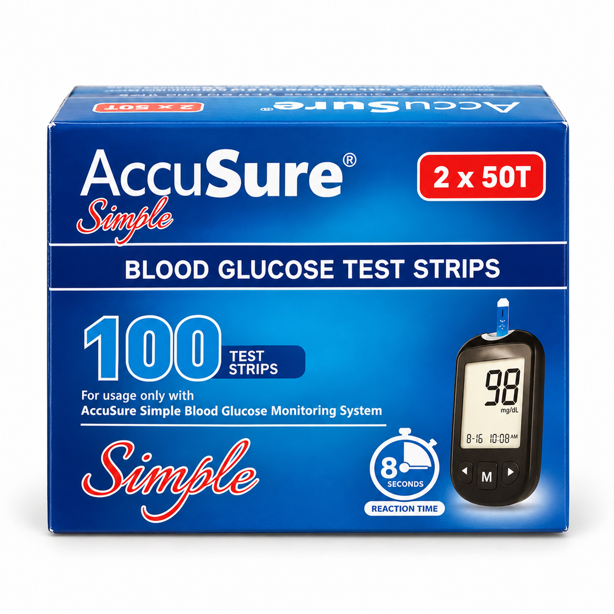 AccuSure Simple Blood Glucose Test Strips 100 – For AccuSure Simple Glucometer