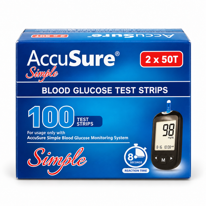 AccuSure Simple Blood Glucose Test Strips 100 – For AccuSure Simple Glucometer