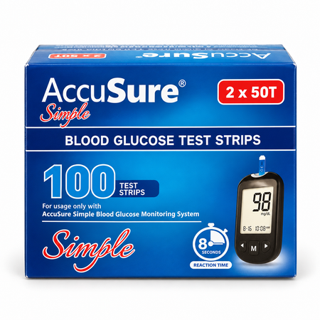 AccuSure Simple Blood Glucose Test Strips 100 – For AccuSure Simple Glucometer