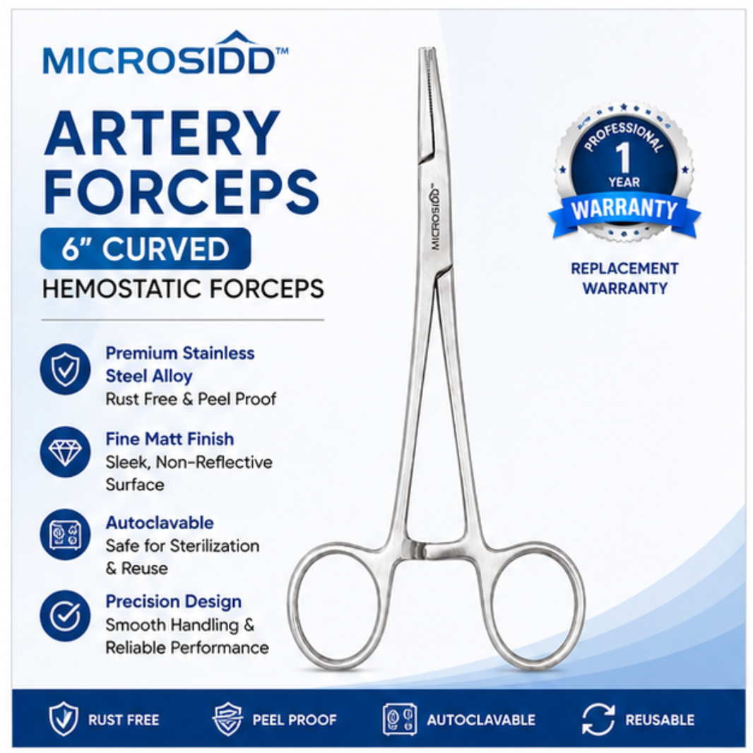 6 inch curved artery forceps fine matte stainless steel