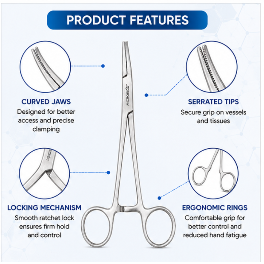6 inch curved surgical artery forceps features and uses
