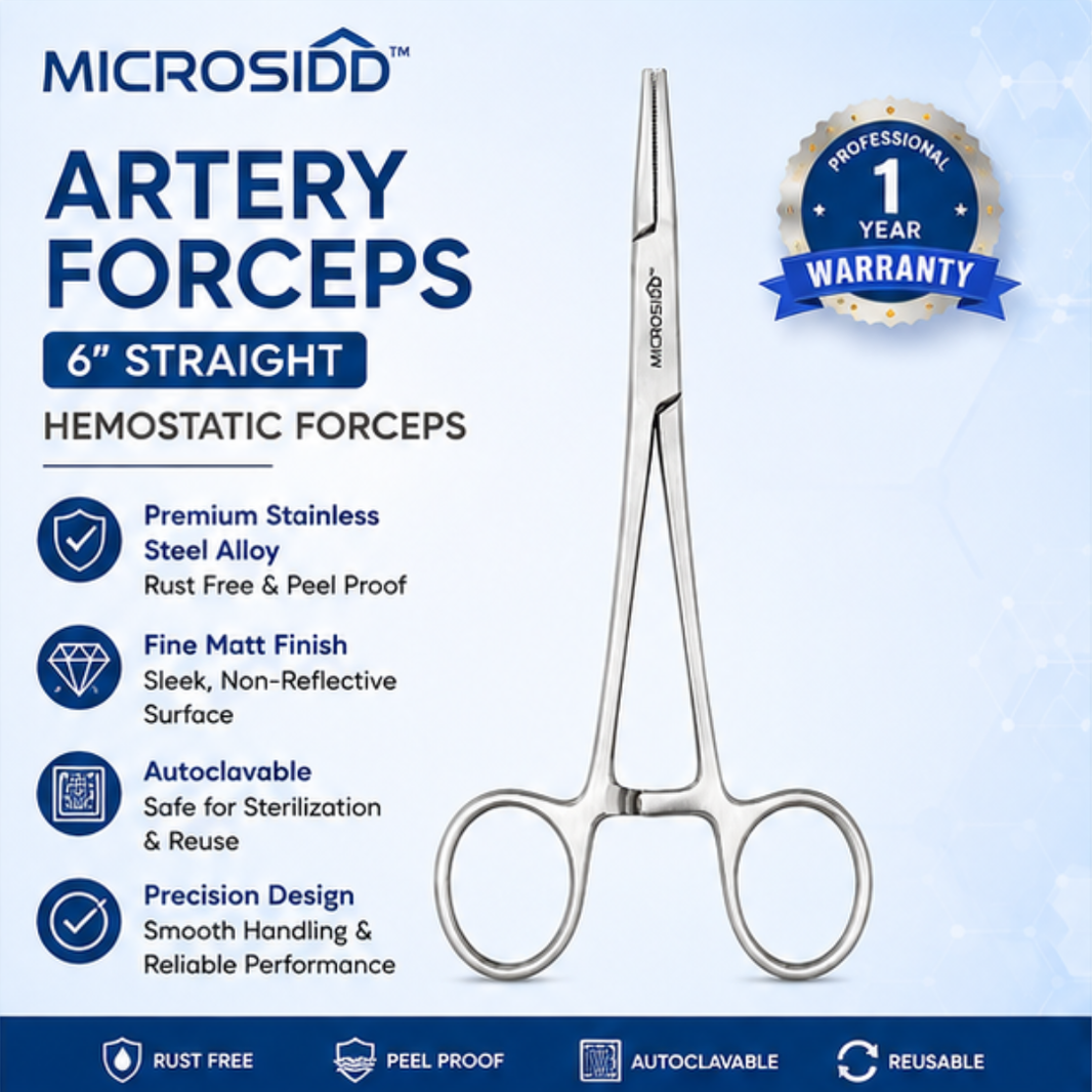 6 inch fine straight hemostatic artery forceps features