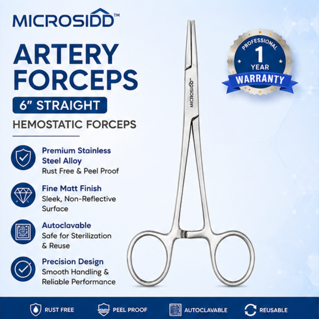 6 inch fine straight hemostatic artery forceps features