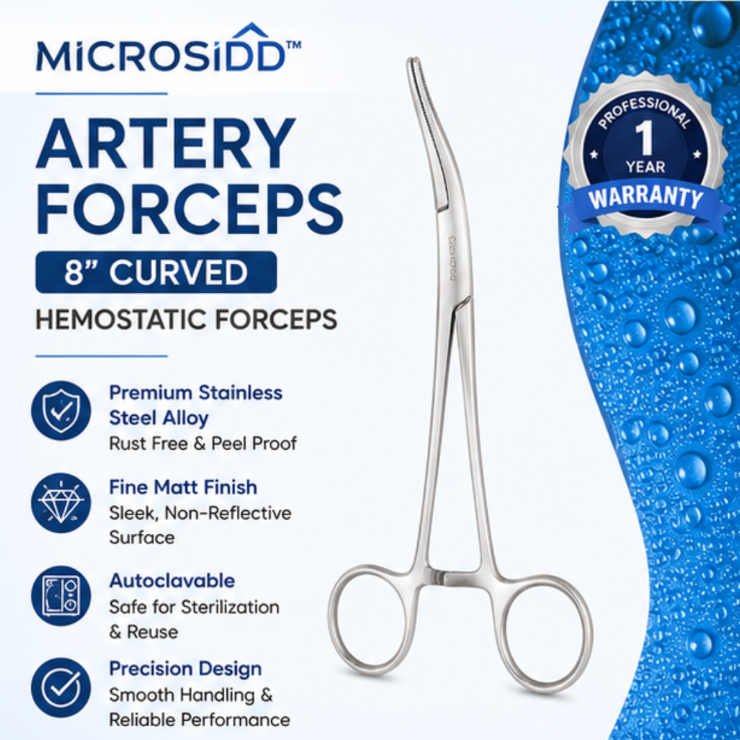 Microsidd Artery Forceps 8 Inch Curved | Stainless Steel Hemostatic Forceps
