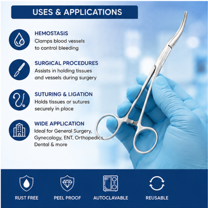 Microsidd Artery Forceps 8 Inch Curved | Stainless Steel Hemostatic Forceps
