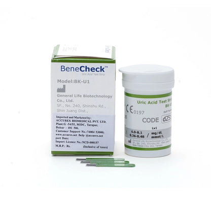 Accurex BeneCheck Uric Acid Test Strips (25 Tests) | Compatible with BeneCheck Uric Acid Meter | Genuine Uric Acid Test Strips