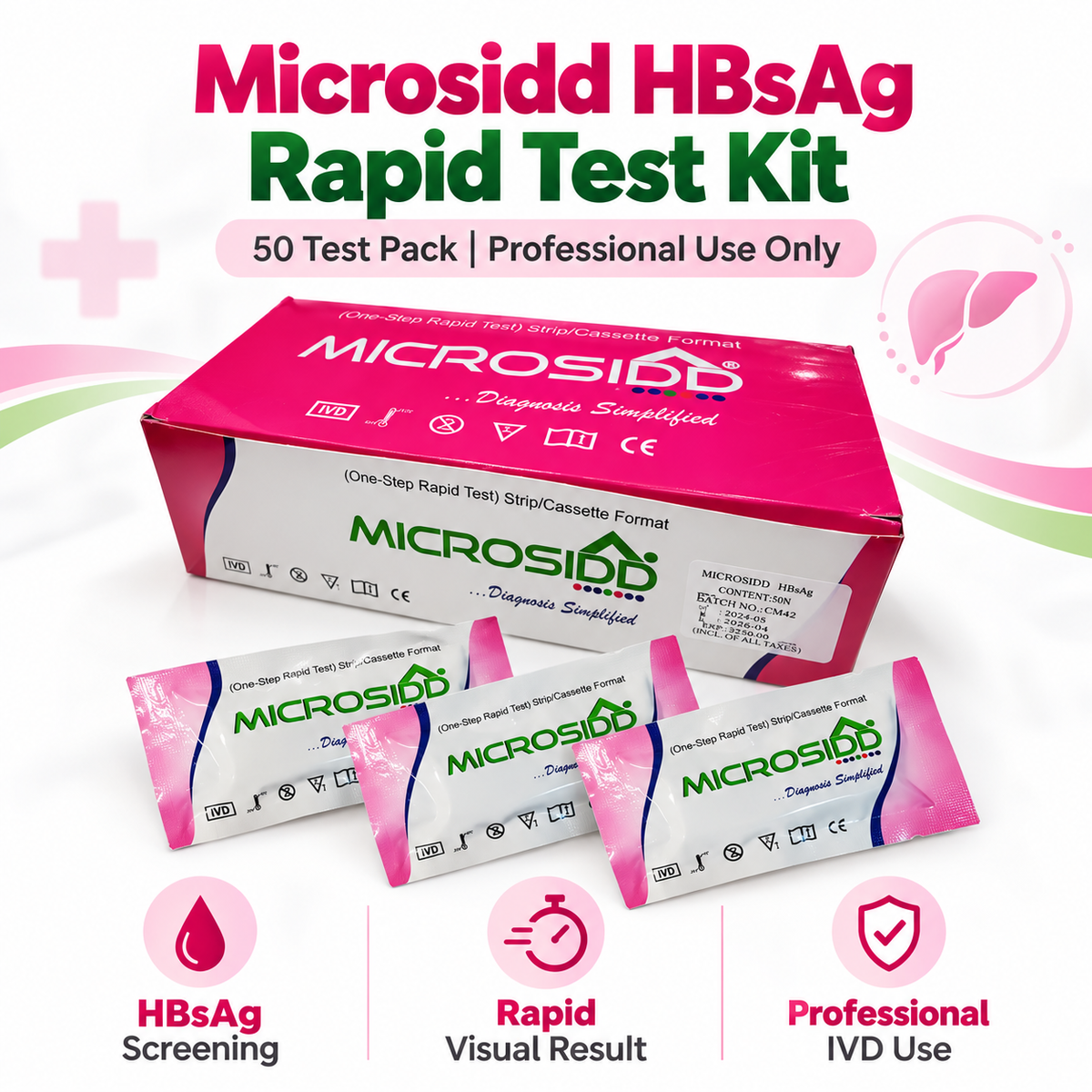 Buy Microsidd HBsAg Rapid Test Kit 50 tests for professional qualitative screening of hepatitis B