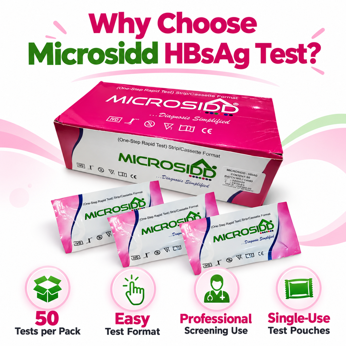 Buy Microsidd HBsAg Rapid Test Kit 50 tests for professional qualitative screening of hepatitis B
