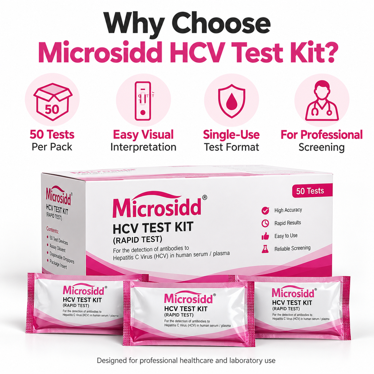 Buy Microsidd HCV Rapid Test Kit 50 tests for professional qualitative anti-HCV antibody screening