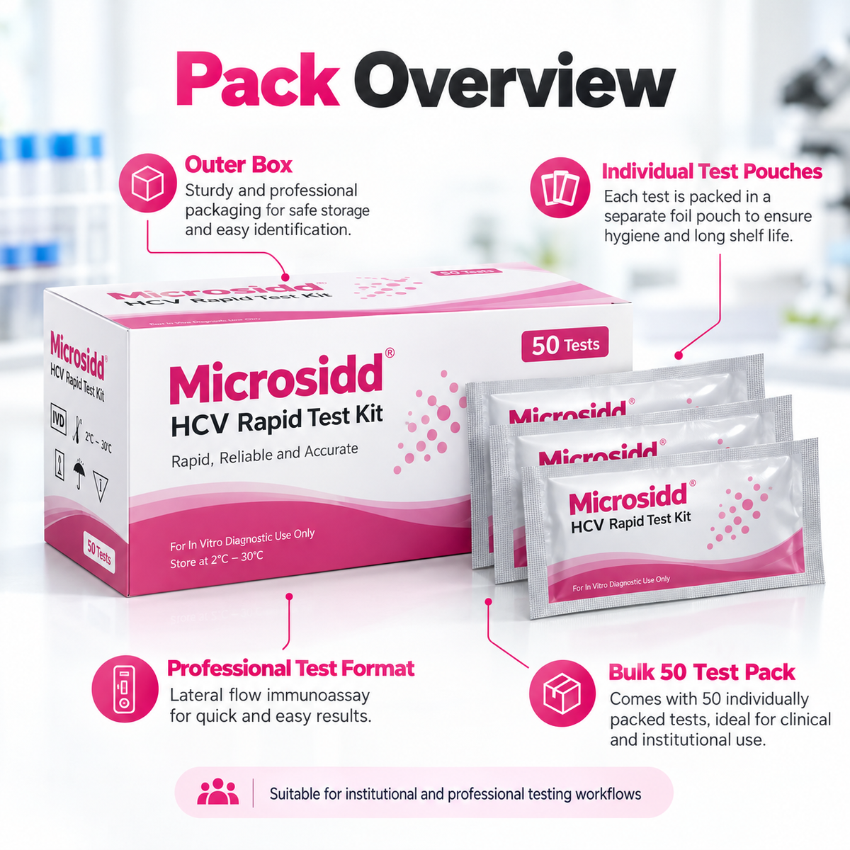 Buy Microsidd HCV Rapid Test Kit 50 tests for professional qualitative anti-HCV antibody screening