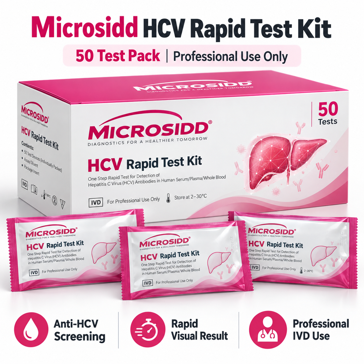 Buy Microsidd HCV Rapid Test Kit 50 tests for professional qualitative anti-HCV antibody screening