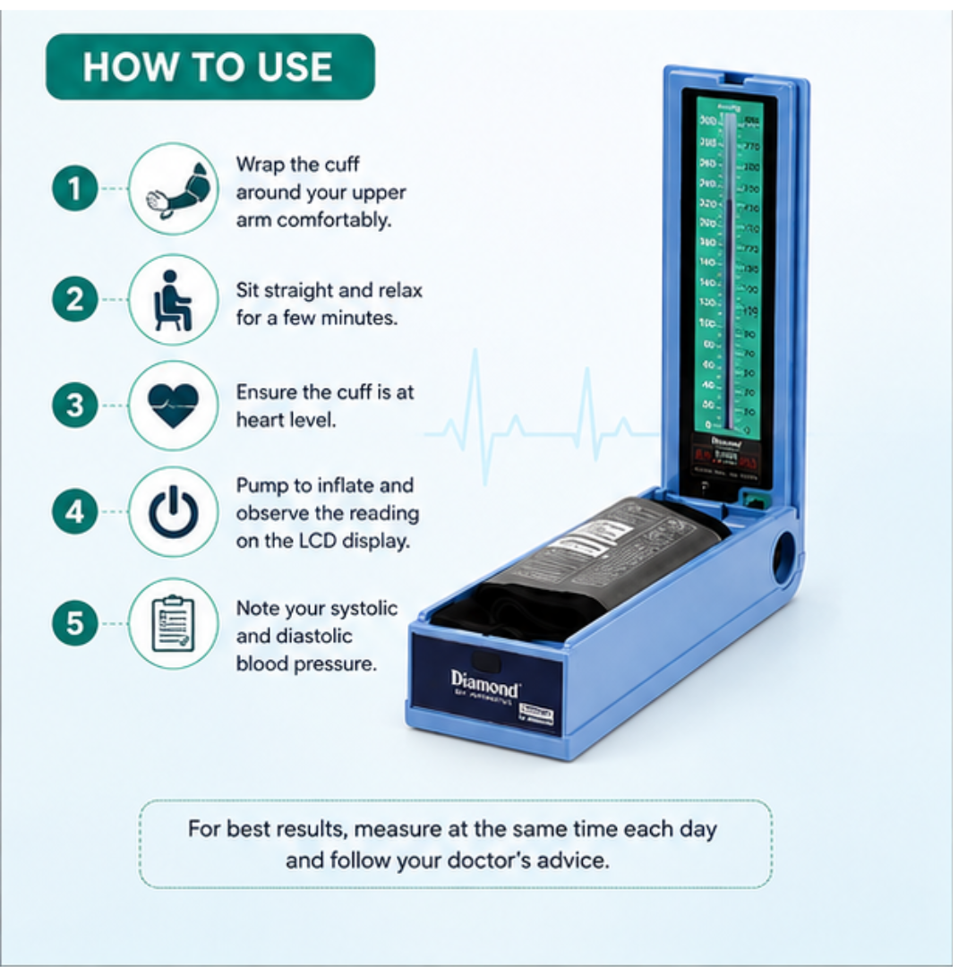 Diamond LCD 034 Digital Blood Pressure Apparatus | BPDG 034 BP Monitor with Velcro Cuff