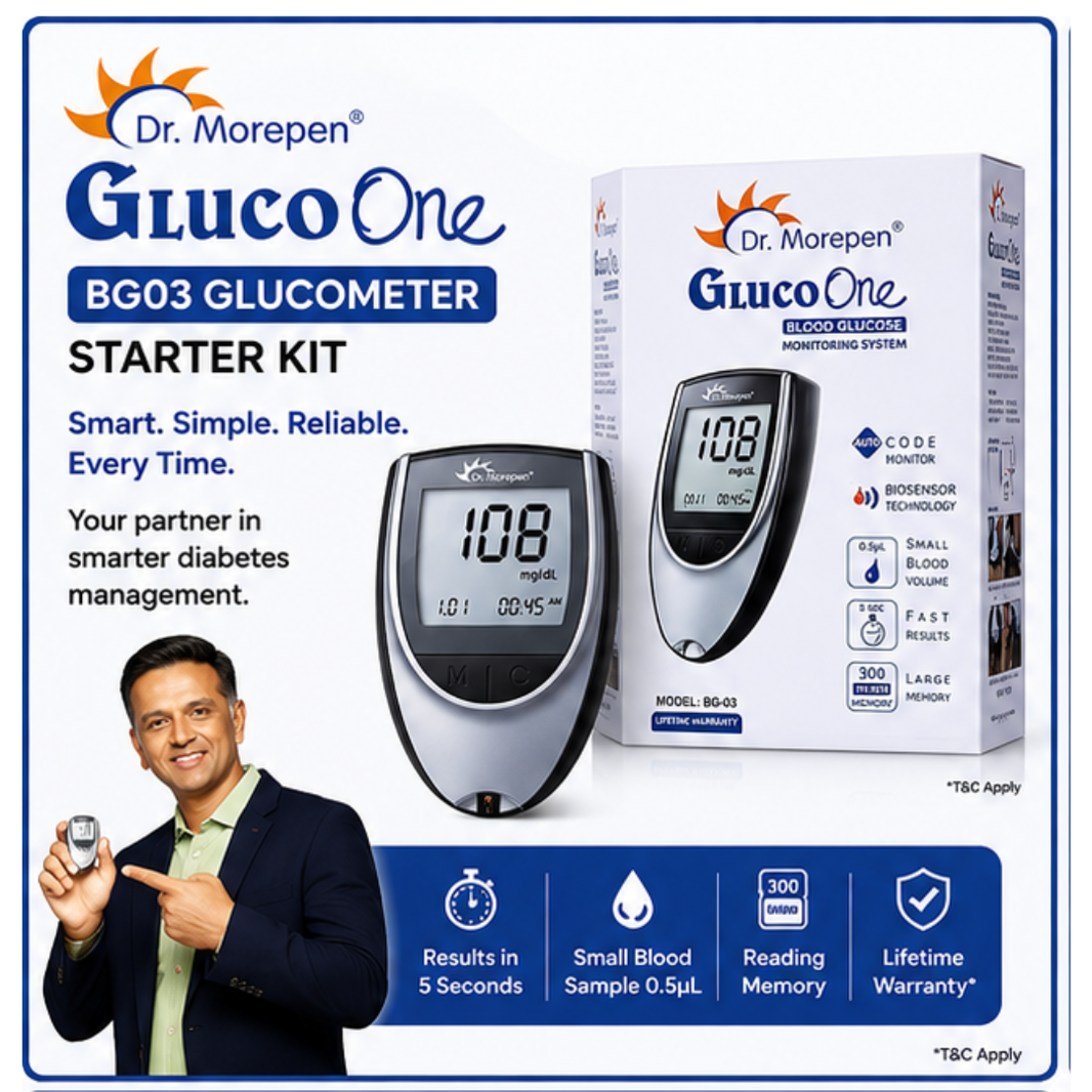 Dr. Morepen BG03 Glucometer Starter Kit | Blood Sugar Monitor with Lancing Device & 10 Lancets