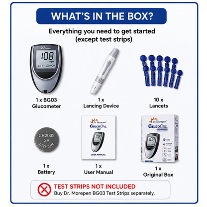 Dr. Morepen BG03 Glucometer Starter Kit | Blood Sugar Monitor with Lancing Device & 10 Lancets