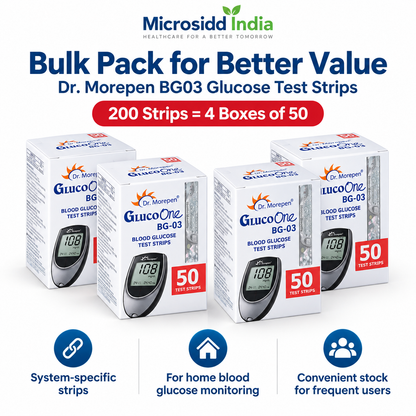 Dr. Morepen BG03 Test Strips 200 50×4 Packs Microsidd 1