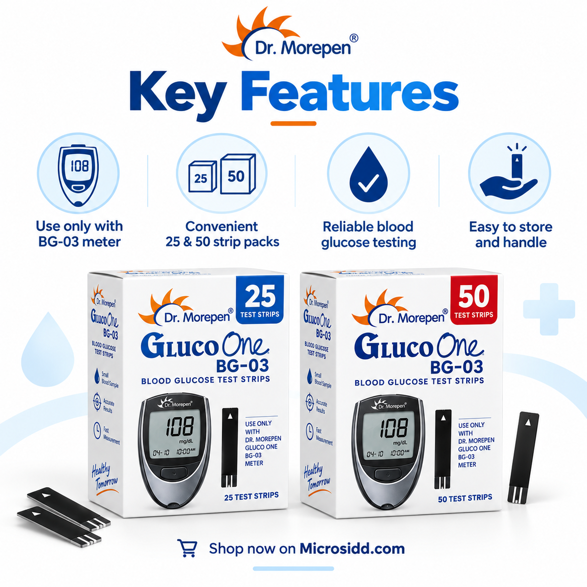 Dr. Morepen BG03 Test Strips 25, 50 & 100 | Microsidd