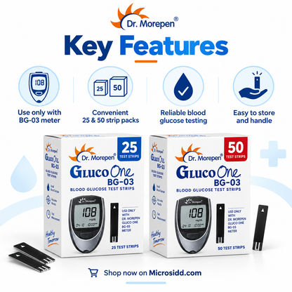 Dr. Morepen BG03 Test Strips 25, 50 & 100 | Microsidd