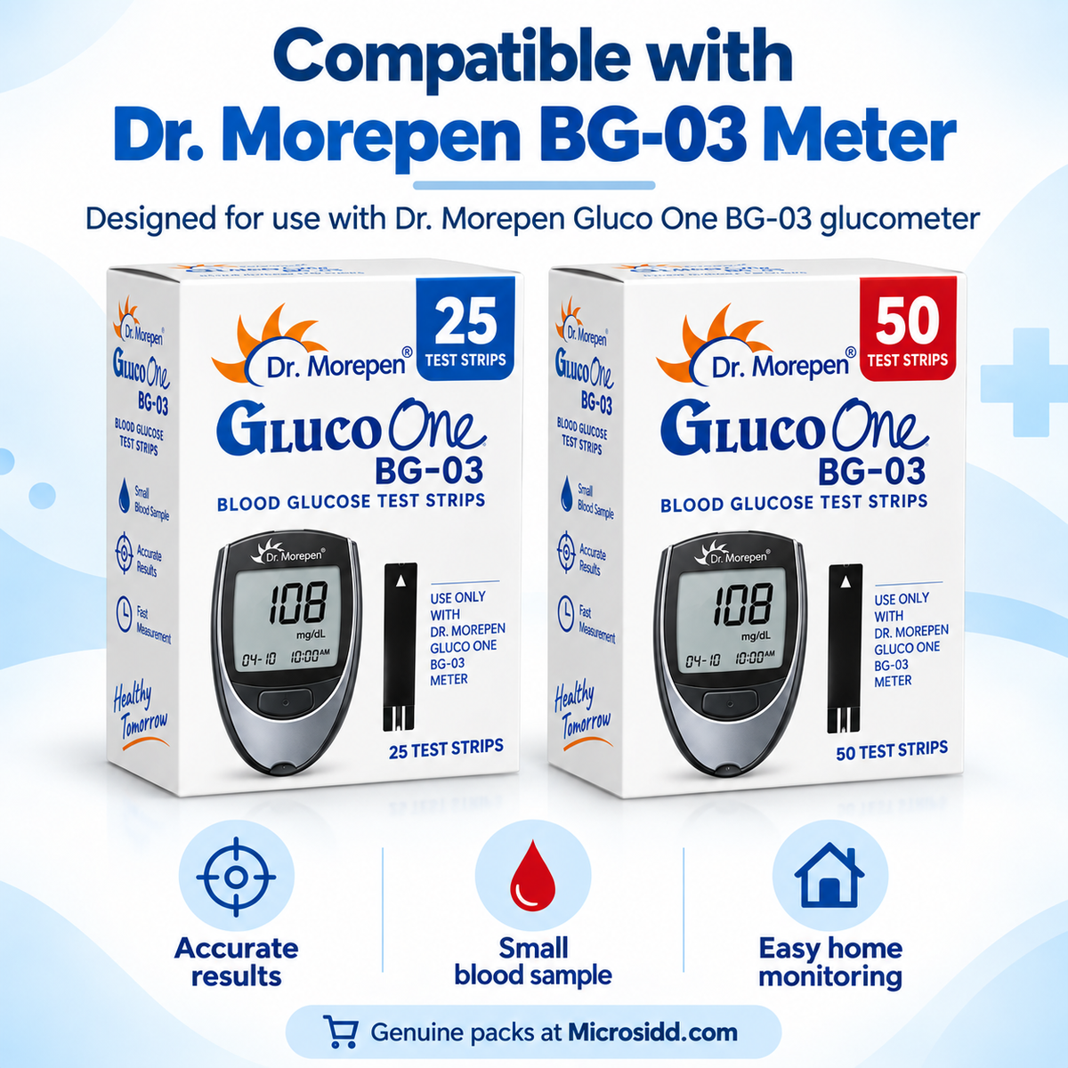 Dr. Morepen BG03 Test Strips 25, 50 & 100 | Microsidd