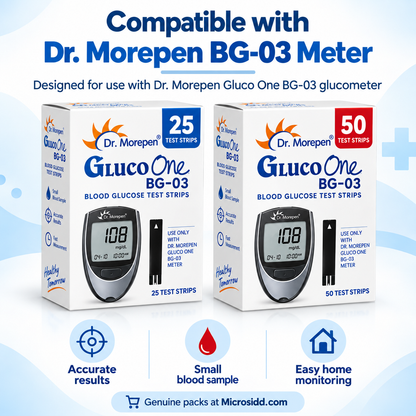 Dr. Morepen BG03 Test Strips 25, 50 & 100 | Microsidd