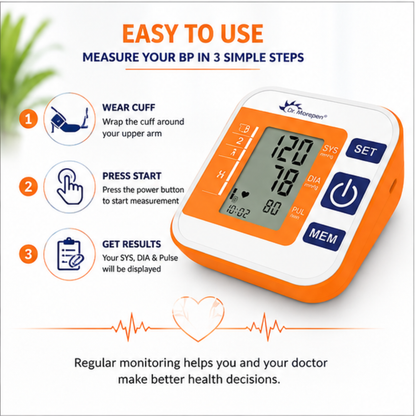 Dr. Morepen BP-14 Automatic Blood Pressure Monitor | Digital Upper Arm BP Machine | 2 Users & 240 Memories