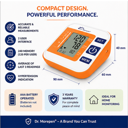 Dr. Morepen BP-14 Automatic Blood Pressure Monitor | Digital Upper Arm BP Machine | 2 Users & 240 Memories