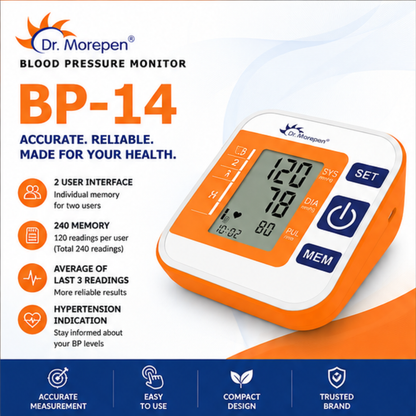 Dr. Morepen BP-14 Automatic Blood Pressure Monitor | Digital Upper Arm BP Machine | 2 Users & 240 Memories